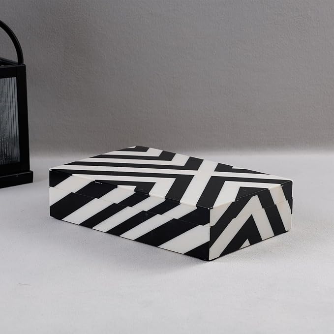 Handicrafts Home Large Decorative Storage Box with Lid– 8x5x2” Coffee Table Organizer, Keepsake-Decorative Boxes for Home Decor, Stylish Decorative Box for Office Décor-Zebra Cross