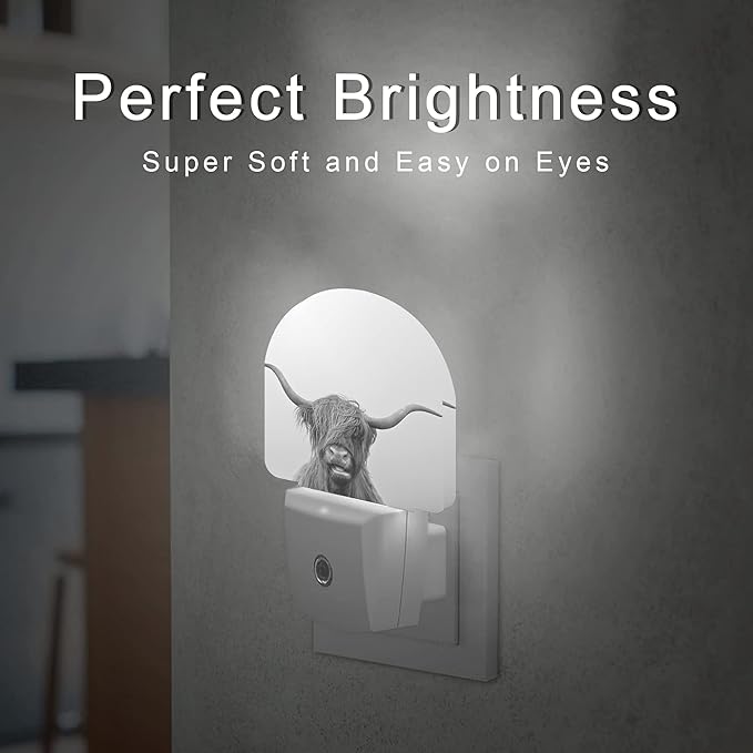 Highland Cow Night Light,Cows Night Lights Plug into Wall for Boys Girls Bedroom Decorative Half Round Nightlight Led Lamp 0.5W Sleep Friendly