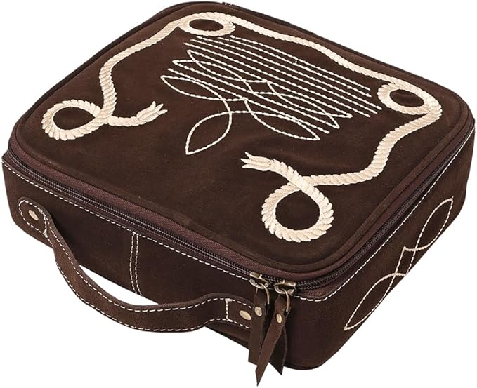 American Darling Genuine Suede Leather jewelry case Boot Stitched Embroidery Western Travel Organizer