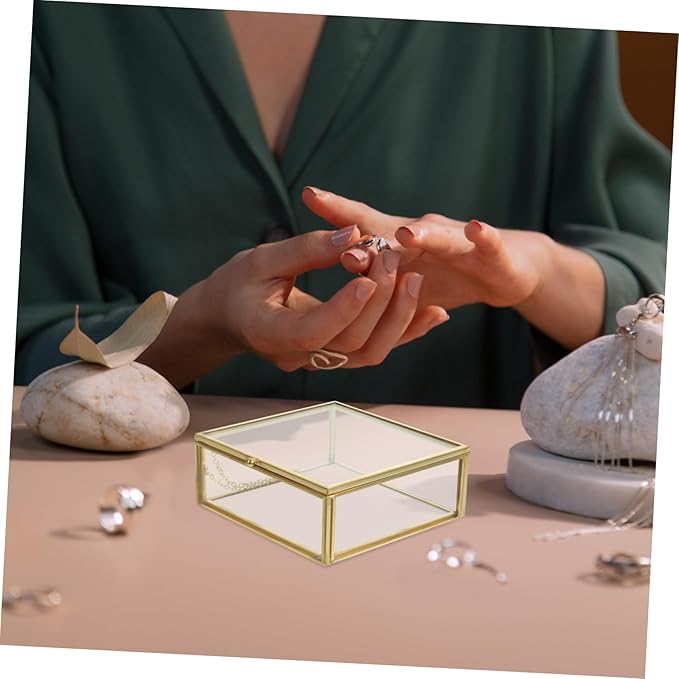 Levemolo Glass Jewelry Storage Box Trinket Holder Ring Glasses Organizer Sealed Case Decorative Home Accessory