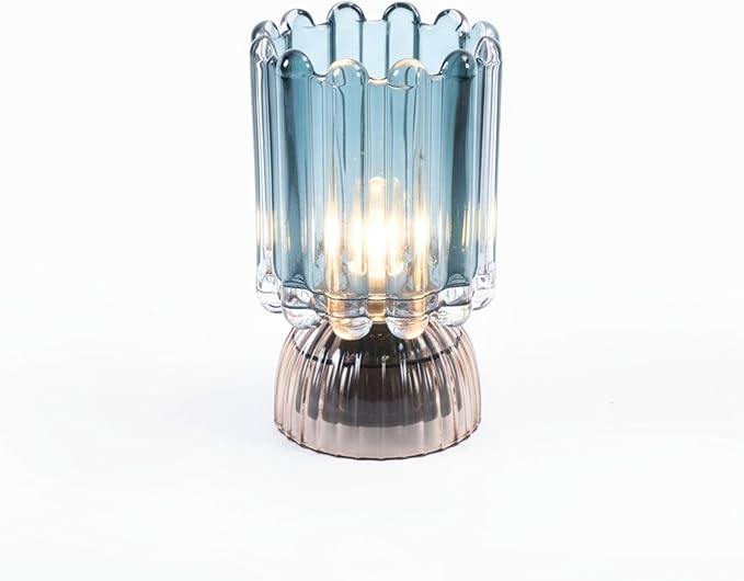 Battery Operated Lamp with Auto-Off Timer, Cordless Table Night Light for Bedroom & Entryway, Portable LED Lamp for Home, Outdoor, Camping No Battery Included (Wine Glass Design-Smoke Blue)