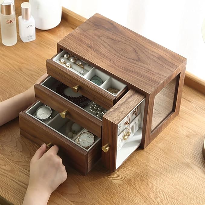 Makeup Organizers Jewelry Box Wooden Multilayer Drawer Jewelry Box Retro Storage Box Ring Earring Necklace Bracelet Storage Box Built-in Flocking 10 Inch Jewelry Case
