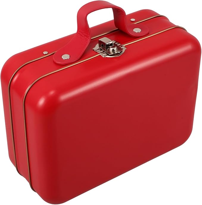 UKCOCO Vintage Mini Suitcase Storage Box with Handle Multipurpose Organizer for Makeup Electronics Tools Portable Red Tinplate Case for Travel Home and Party Decoration