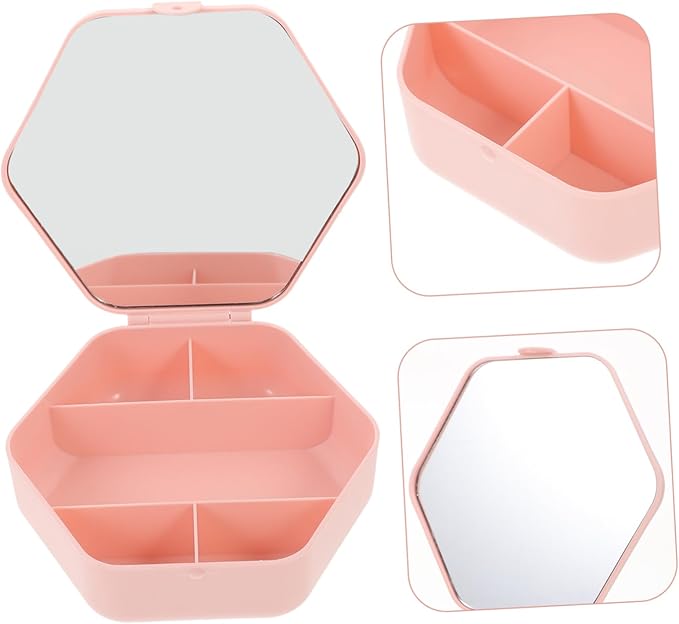 SHOWERORO Portable Jewelry Storage Box Mirror Compact Makeup Organizer Stylish Design for Earrings Necklaces and Bracelets Travel-friendly Jewelry Holder for Women and Girls