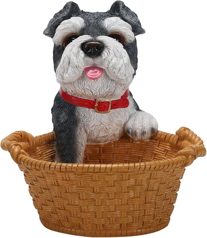 Cute Schnauzer Candy Bowl, Resin Dog Figurine Key Bowl for Entryway Table, Desktop Storage Basket Organizer for Desk, Unique Dog Lover Gift