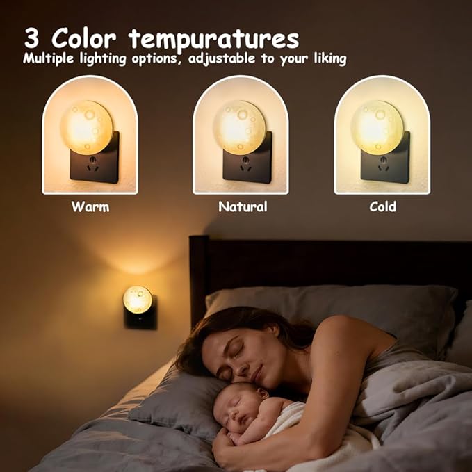 Moon Night Light Plug in Wall, Dimmable LED Lunar Lamp with 3 Color Lighting & Timer, Decorative Wall Night Light for Kids Adults Bedroom Bathroom Hallway Home Decor