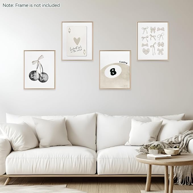 bakbrand Wall Art Minimalist Aesthetic Wall Decor Coquette Modern Canvas Decor Posters Trendy Preppy Bow Picture Print Painting for Bedroom/Living Room, Set of 4 Pcs Unframed (AC1, Beige, 8W x 10L)