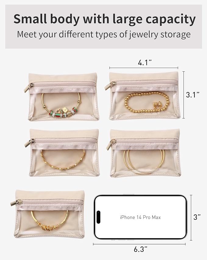 Vlando Jewelry Travel Case,Travel Jewelry Organizer with Clear Velvet Jewelry Bags Zipper Pouch for Women Girl Gift 20Pcs