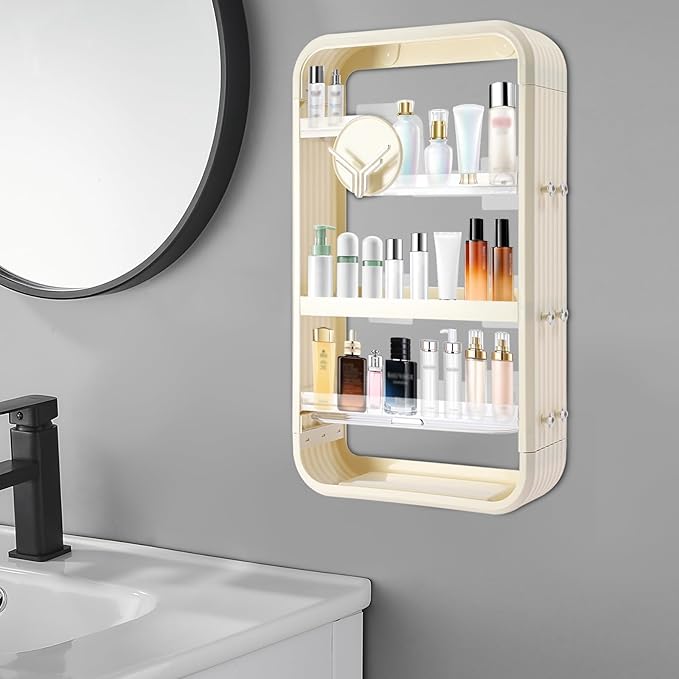 Floating Shelves Punch Wall-Mounted Shelf for Bathroom Kitchen Bedroom, Seasoning Makeup Organizer Cosmetic Storage Rack, Multi-Layer Large Capacity