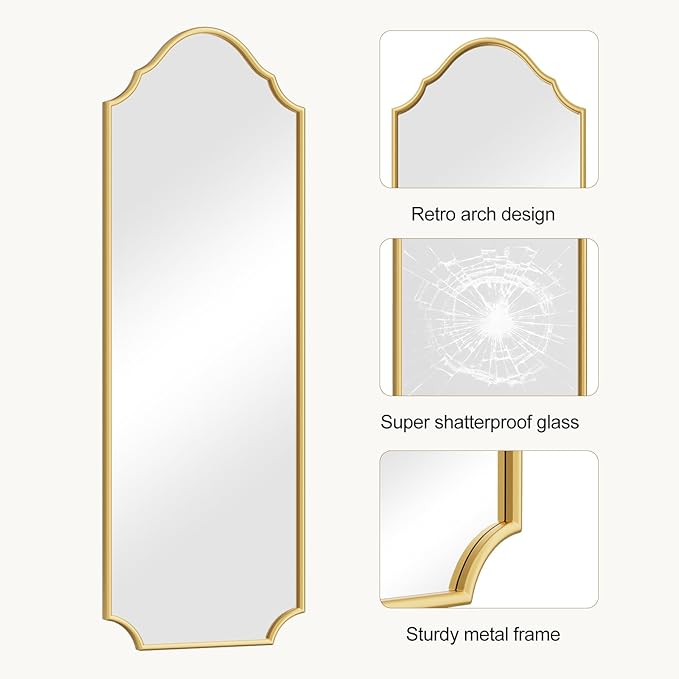 WallBeyond Arched Full Length Mirror Wall Mounted, 70"x24" Gold Metal Frame Full Body Mirror for Bedroom, Living Room, Hanging or Leaning Against Wall Full Size