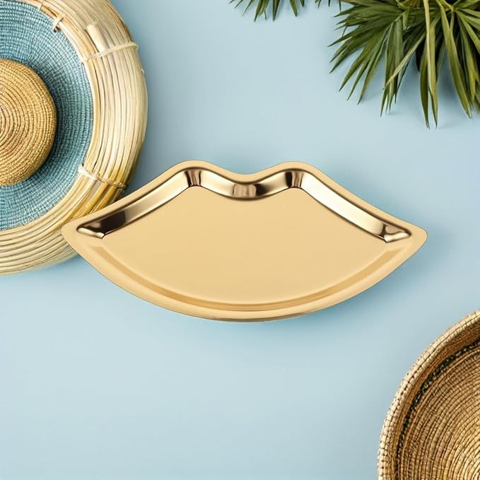 Lip Shaped Jewelry Plate Key Tray Makeup Organizers for Counter Organizers Gold