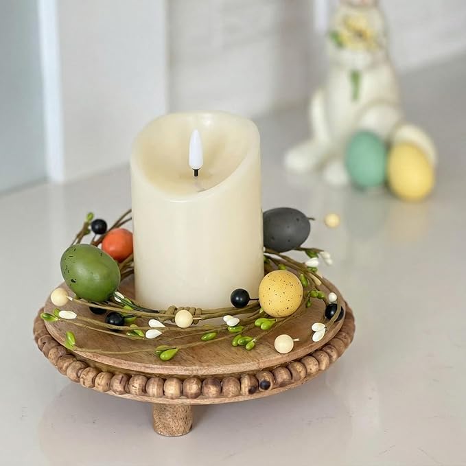 Daifunli 2 Pcs Easter Egg Candle Rings Primitive Farmhouse Vintage Eggs Pip Berry Wreaths for Pillar 3.9 Inch Candles Holder for Spring Easter Rustic Table Centerpiece Decor