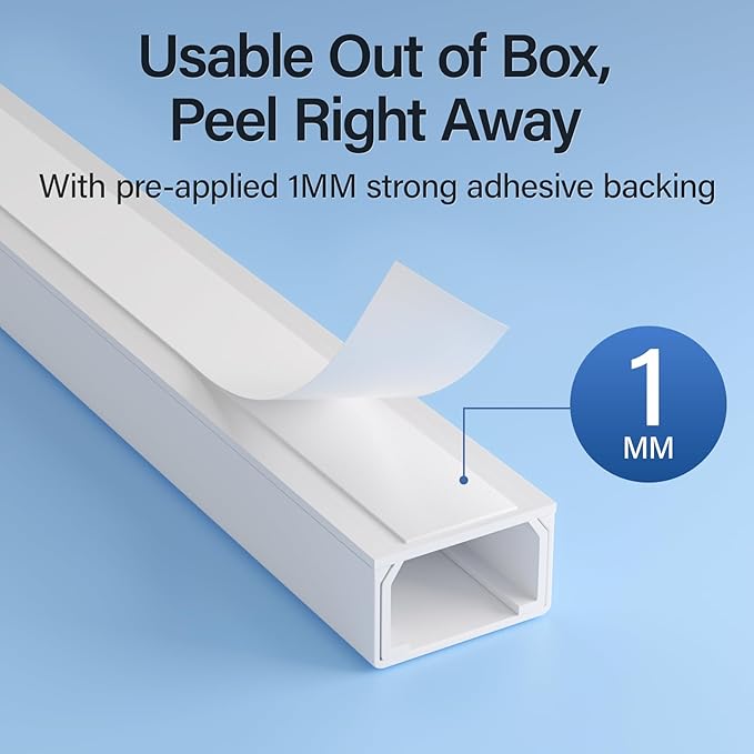 Delamu 56.7in Cord Hider, Cord Covers for 1-2 Wires on Wall, One-Cord Cable Hider, Easy Install Wire Hider Wire Covers for Cords on Wall, Cable Cover Raceway to Hide Wires Along Wall, W0.59 H0.4in