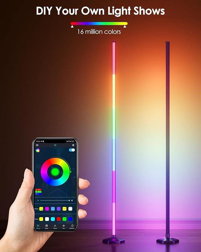 Corner Floor Lamp, 2 Pack RGB Corner Lamp with App/Remote/Button Control, Smart LED Floor Lamp with 16 Million DIY Colors & 68+ Scene, Music Sync for Living Room, Bedroom, Gaming Room (2, 57 Inch)
