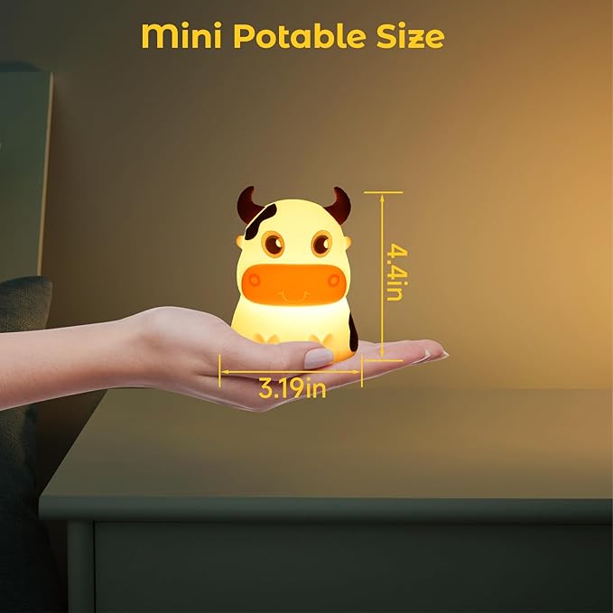 AVEKI Night Light for Kids, Portable Tap Control Rechargeable Nightlight Lamp, Color Changing, Silicone Cute Muti Color Cow Night Lamp Bedroom Decor for Infant or Toddler (Cows-USB)