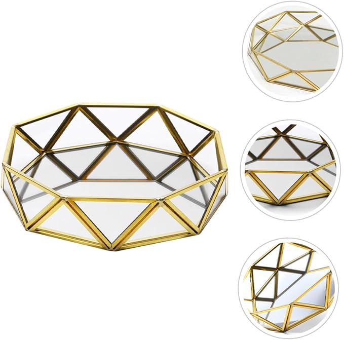 CHILDWEET Decorative Mirror Tray for Dresser Elegant Glass and Makeup Organizer for Jewelry Perfume and Trinkets Versatile Vintage Design for Home Hotel and Retail Display