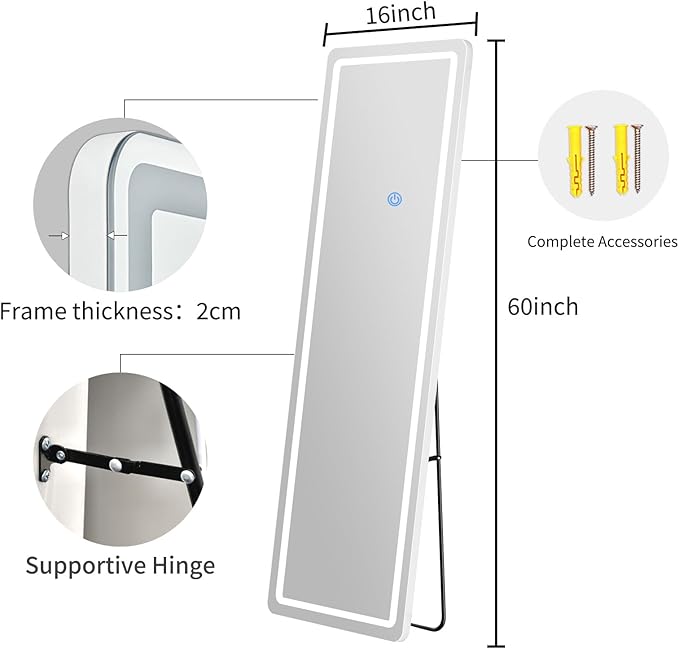 Full Length Mirror with LED Lights, LED Mirrors Full Length Floor Mirror Full Body Mirror for Bedroom Wall Mounted Free Standing