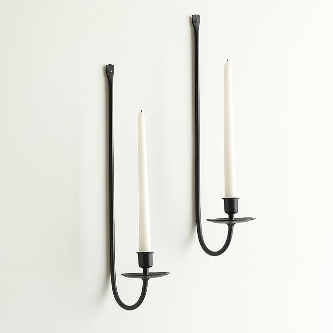 Metal Wall Candle Sconce Holder Set of 2 Wall Mount Candle Holders Modern Wall Candle Sconces Hanging for Living Room Farmhouse Fireplace Wedding 16.5"×5"×3" (Black)