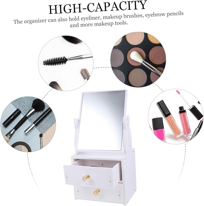 Beaupretty Stackable Makeup Organizer Multifunctional Makeup Mirror Storage Box Sturdy Base Safe Mirror for Dressing