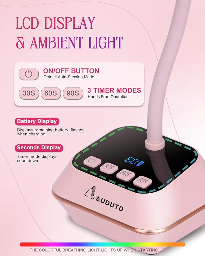 UV LED Nail Lamp for Gel Nails Polish, Flash Cure 36W Rechargeable Cordless Gooseneck Mini Nails Light, Quick Dryer with Timers Smart Sensor Ambient Lighting, Home DIY & Professional