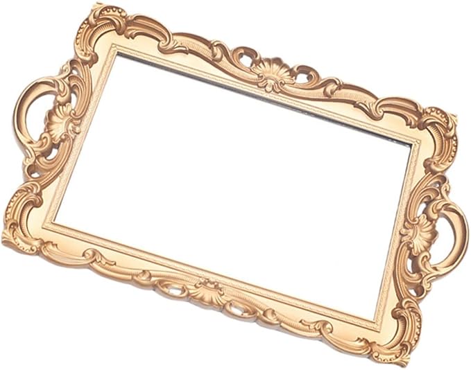 BESPORTBLE Retro Mirror Tray Decorative Makeup Organizer Cosmetic Storage Plate Golden Rectangular Photo Prop for Vanity and Perfume Display