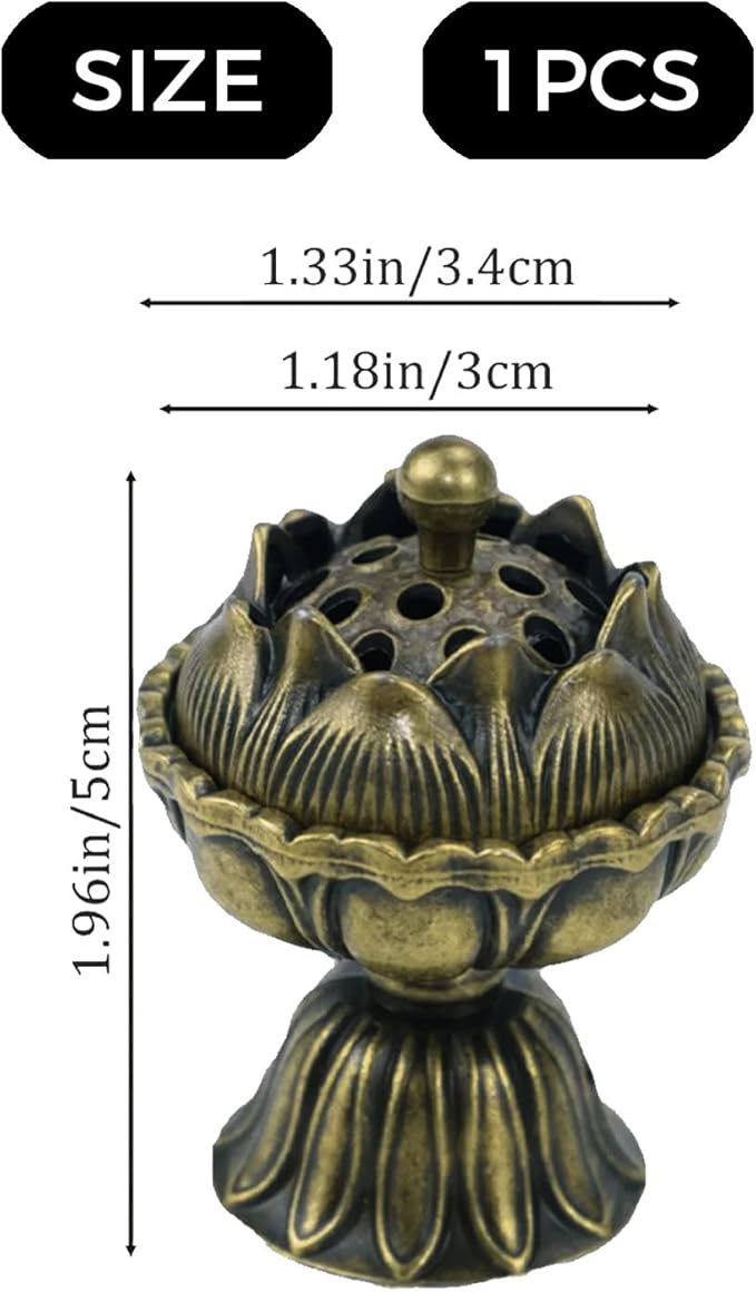 1PCS Lotus Incense Holder, Vintage Cone Incense Burner with Lid and Grid, Elegant Desktop Ash Catcher for Home, Office, Yoga, Meditation, Spa, Teahouse Decor