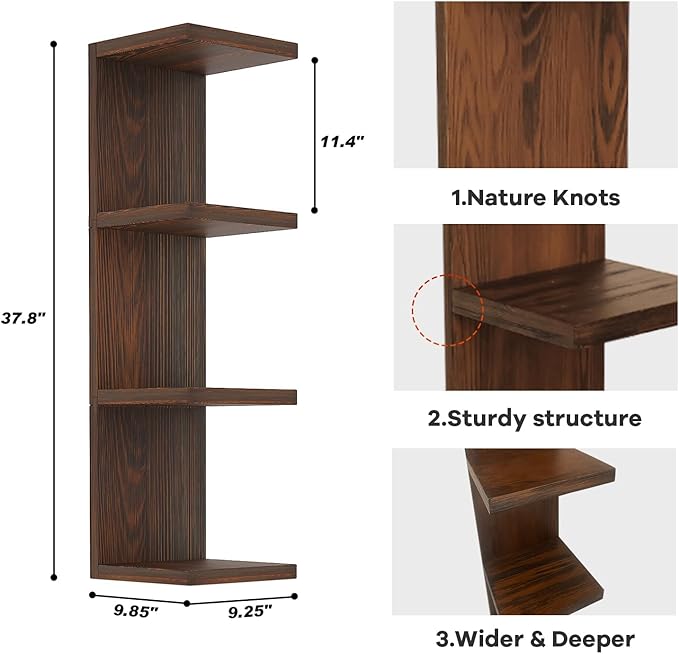 LitaEther Lack Wall Shelf,Display Floating Shelf (Solid Wood, 4 Tier)