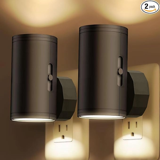 TSEXES LED Night Light Plug in, Night Lights Plug into Wall Dusk to Dawn Sensor,5-300LM Adjustable Brightness, 2700K,Dimmable Night Lights for Kitchen,Hallway Bedroom,Stairway,2 Pack