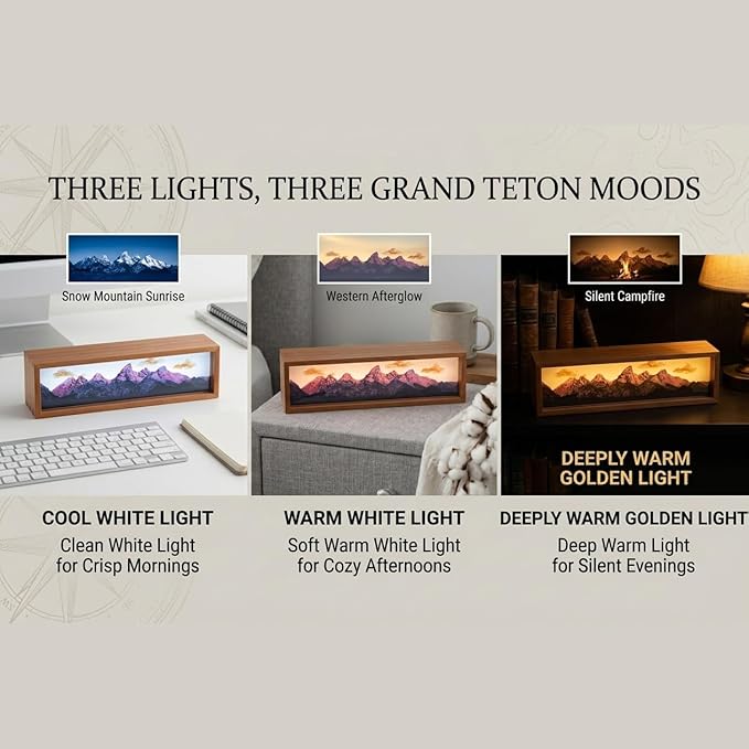 Grand Teton Mountain Led Light Box 3 Layers of Acrylic Light Box - Handmade Table Lamp for Room Decor - National Park Travel Signs Travel Gift