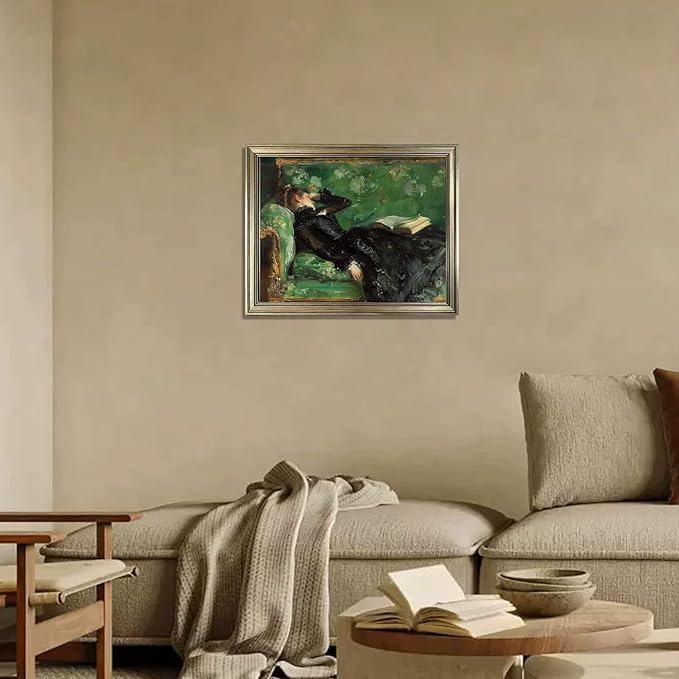 Framed Vintage Oil painting Woman Reading Canvas Print Poster Moody Canvas Wall Art for Living Room Bedroom Decor Home Artwork