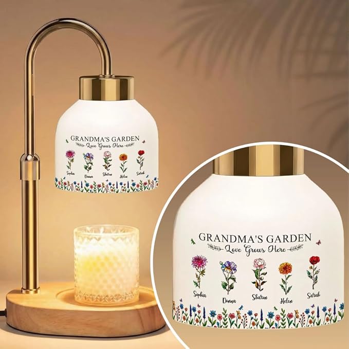 Grandma's Garden Love Grows Here - Personalized Candle Warmer, Grandma's Garden Birth Month Flower - Personalized Candle Warmer Lamp - Vintage Home Decor Gift for Grandma (1)