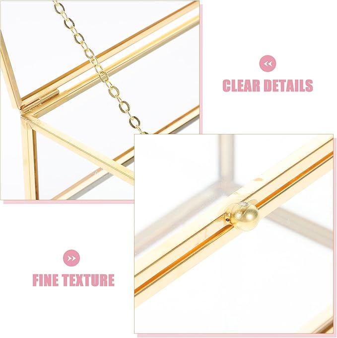 Glass Jewelry Box with Lid 23x10x5.5cm Metal Frame Glass Case Perfume and Cosmetic Organizer for Necklace Ring Storage Desktop Display