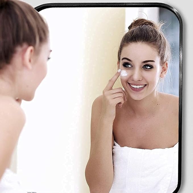 16x24 Inch Black Wall Mirror for Bathroom, Brushed Metal Framed Mirror with Rounded Corner, Rectangle Bathroom Vanity Mirror for Bedroom or Living Room, Horizontal/Vertical