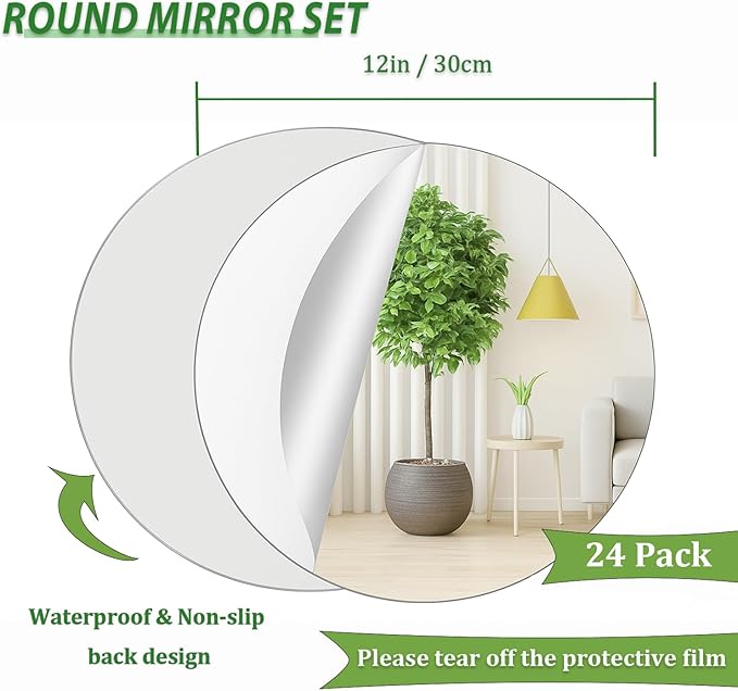 Set of 24 Round Mirrors for Centerpieces, 12 Inch Silvery Acrylic Mirrors Candle Plate Circle Mirror Trays for Wedding Party Home Mirror Centerpieces for Table