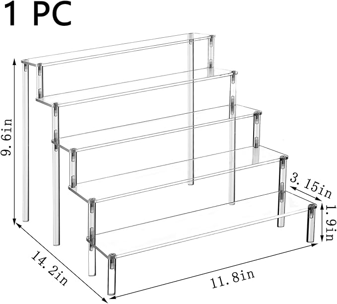 Acrylic Display Stand Risers, 5 Tier Perfume Stand Organizer, Clear Cupcake Stand Holder, Large Shelf Risers for Figures, Display Shelf for Collectibles, Dessert Shelves for Decoration and Organizer, Tabletop Use (1PACK 5-layer transparent)