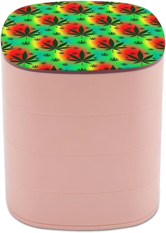 4-Layers Rotating Jewelry Box with Mirror Small Jewelry Storage Box Earring Holder for Bracelets Rings (Rasta Leaf Weedleaf)