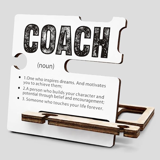 Appreciation Gifts for Coach - Multi-functional Desk Organizer - Motivational Amazing Coach Office Quote Wooden Sign for Office Desk Shelf Decor