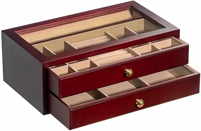 Wooden Multi-Layer Ring Box - Makeup & Jewelry Organizer, Cosmetic Storage Container for Desktop, Elegant Decorative Box for Rings & Accessories (2D)