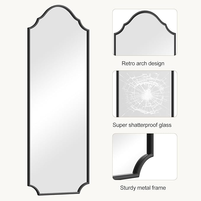 WallBeyond Arched Full Length Mirror Wall Mounted, 70"x24" Black Metal Frame Full Body Mirror for Bedroom, Living Room, Hanging or Leaning Against Wall Full Size