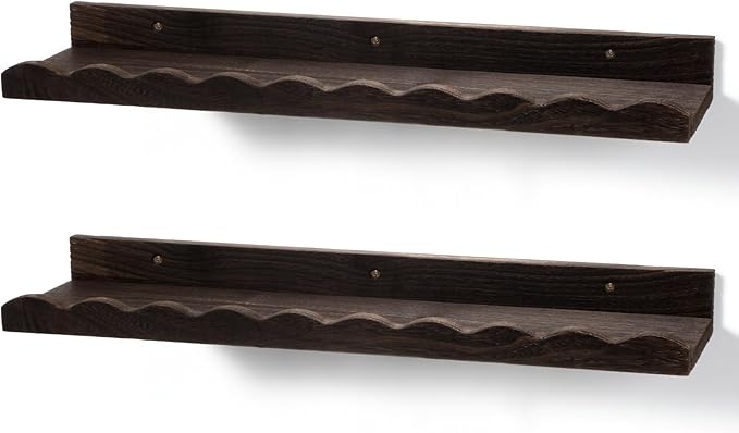 Suzile 2 Pcs Scalloped Shelves Wall Floating Shelves Set for Room, Bathroom, Bedroom, Cute Room Decor Aesthetic and Books, Toys, Photo Frames Storage(23",Carbonized Brown)