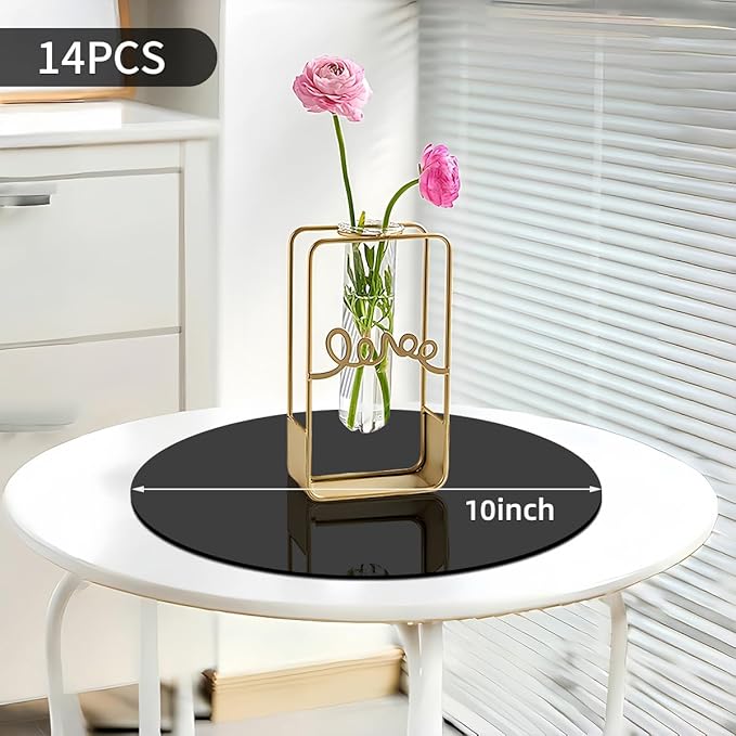 14 pcs Black Acrylic Round Mirror for Tables Centerpieces, 10 inch Circle Mirror Tiles Tray for Wall Home Living Room Bedroom Decor, Small for Crafts, Candle Plates Wedding Centerpieces for Tables