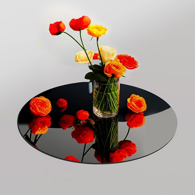 Black Round Mirrors Centerpieces for Tables 10’’ Peel and Stick Mirror Backsplash Acrylic Circle Centerpiece Trays Plates for Wedding, Birthday Party, Christmas, Wall Decor 12 PCS