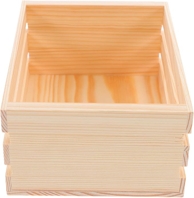 Mini Pine Wood Crate, 6.5" x 4.1" x 3.5" Small Wooden Storage Box with Artistic Hollow Design, Rustic Farmhouse Wood Crate for DIY Crafts, Desk Organizer & Kitchen Decor