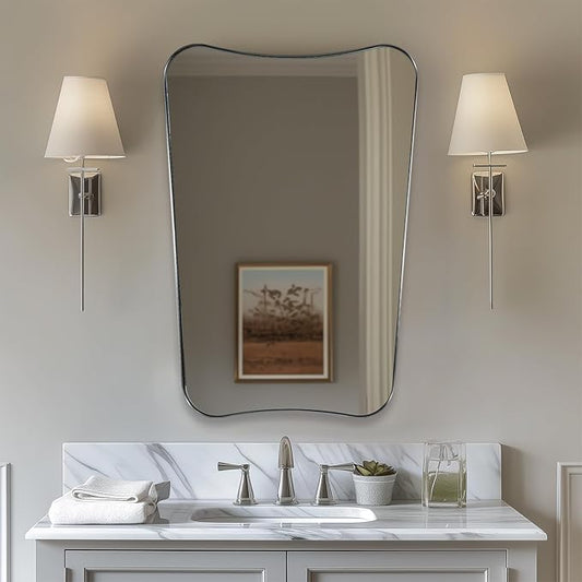 ANDY STAR Brushed Nickel Bathroom Mirror, 24x36 Inch Scalloped Mirror for Bathroom, Modern Irregular Shaped Mirror with Rust-Proof Stainless Steel Thin Frame, Ideal for Bathroom Remodel