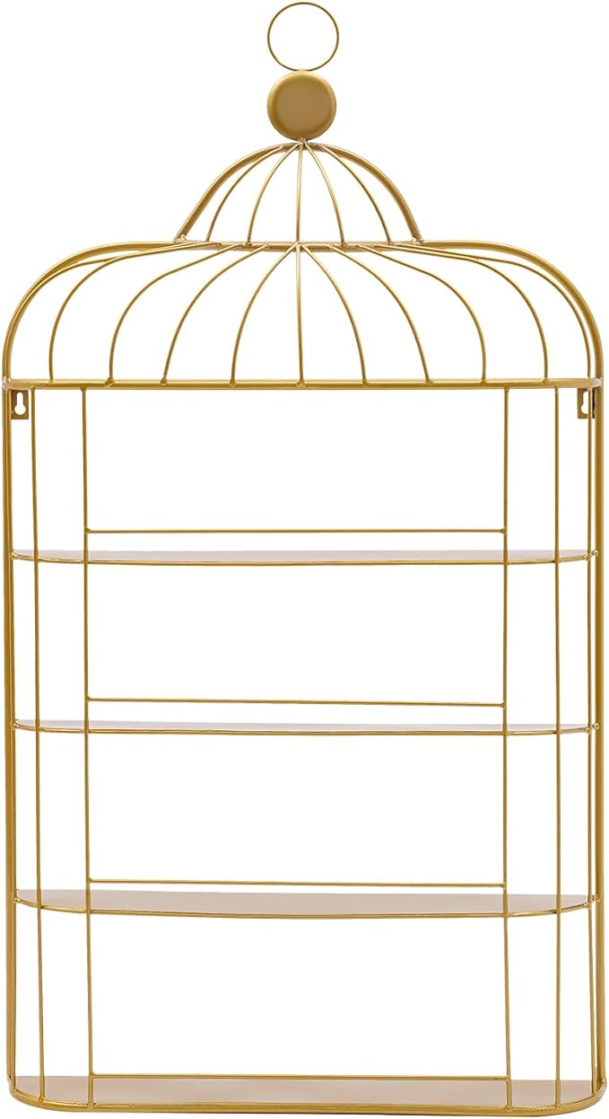 4-Tier Nail Polish Wall Racks 20 * 37 Inch Hold Up to 200 Bottles Birdcage Iron Nail Polish Shelf Organizer Wall Mounted 4 Rows (Gold)