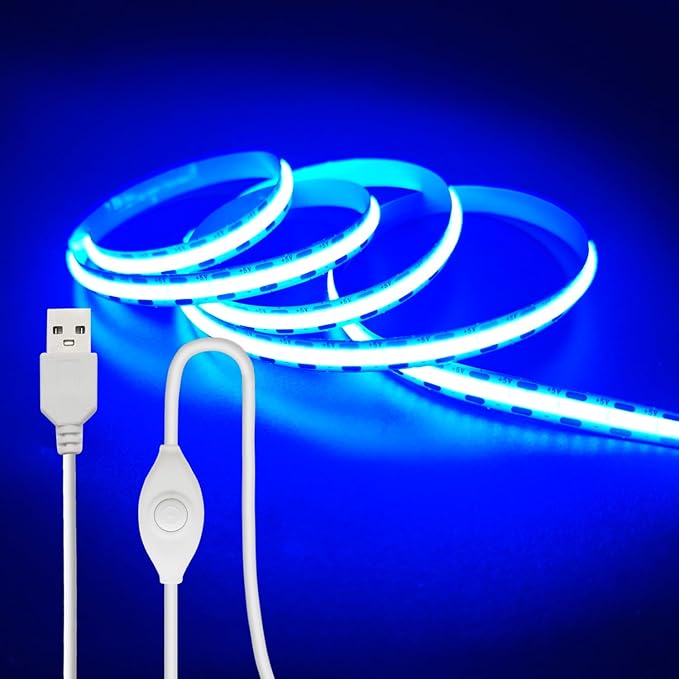ZSLAIFU 5V LED Strip Lights, Ice Blue USB LED Light Strip, 3.28FT Dimmable Cob LED Strip Light, High Brightness Short LED Strip for Display Cabinet, Living Room, TV Lights