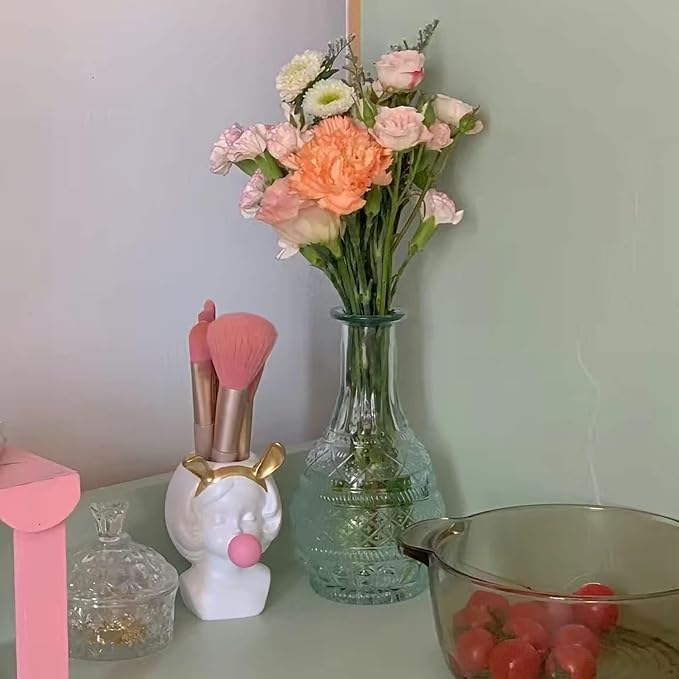 Cyrank Desktop Resin Flower Vase, Sculpture Flower Pot Blowing Bubbles Girl Flowerpot Desktop Makeup Brush Storage Box Pen Holder for Home Decoration Wedding Gifts(#1)