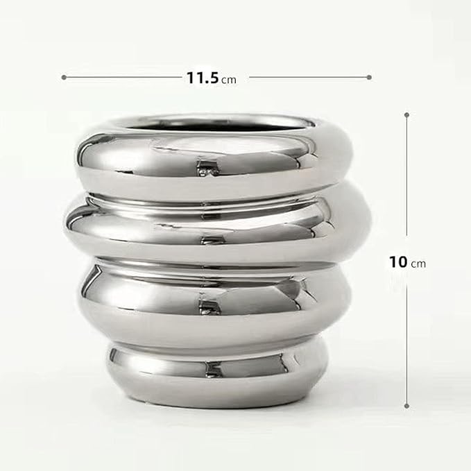 Ceramic Vase for Plants and Makeup Brushes, Organizer for Desk and Bathroom, Argent 11.5x10cm