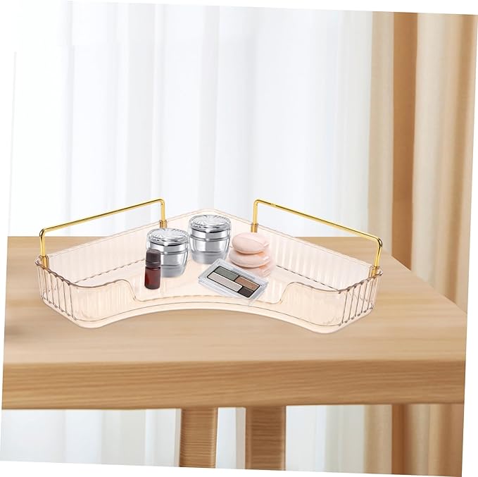 VOSAREA Triangle Makeup Organizer Shelf Single Layer Bathroom Countertop Tray Brown Cosmetic Storage for Perfume and Jewelry Suitable for Bedroom and Bathroom