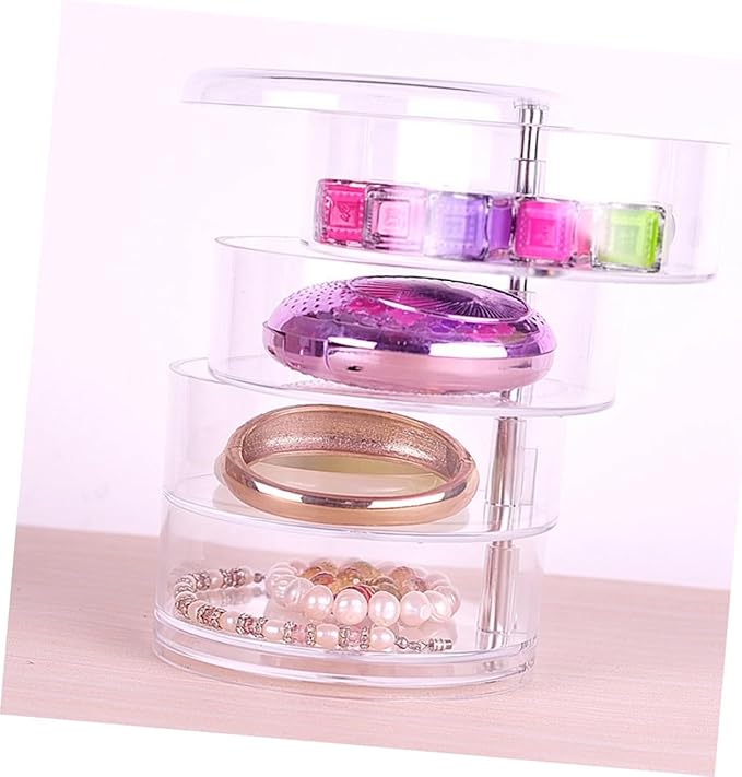 CALLARON 2pcs Circular Rotating Plastic Jewelry Box Four-layer Storage Organizer for Makeup Earrings and Items Desktop for Efficient Organization